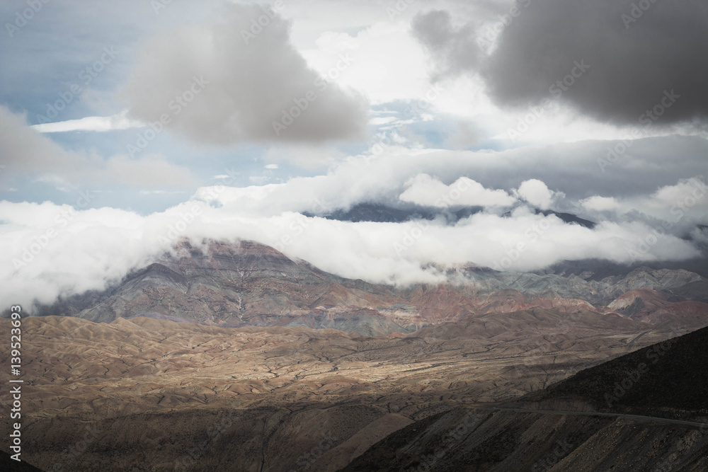 Clouds and fog on top of the Andes mountains. Summer weather in the Peruvian Andes, south of Arequipa.