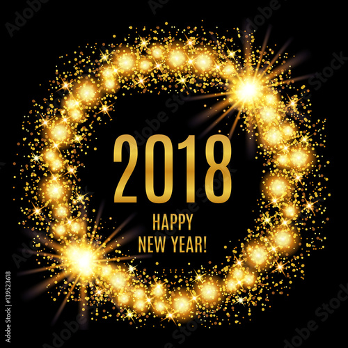 2018 Happy New Year glowing gold background. Vector illustration