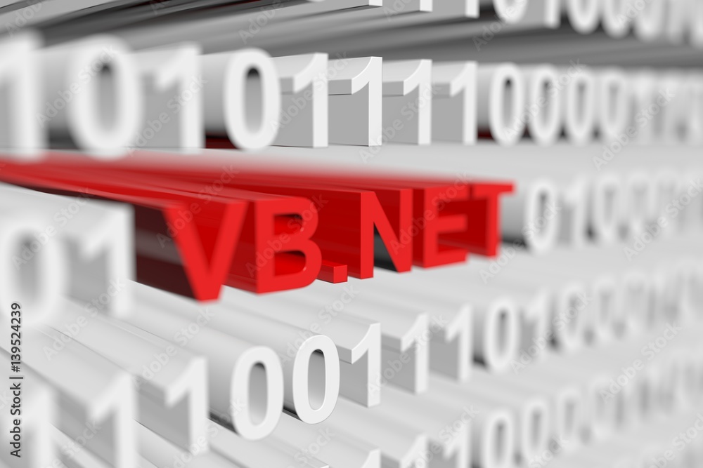vb net in binary code with blurred background 3D illustration