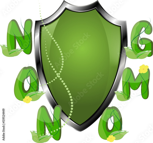 Non GMO or GMO free labels logos to indicate non genetically modified foods or on organic product packaging.