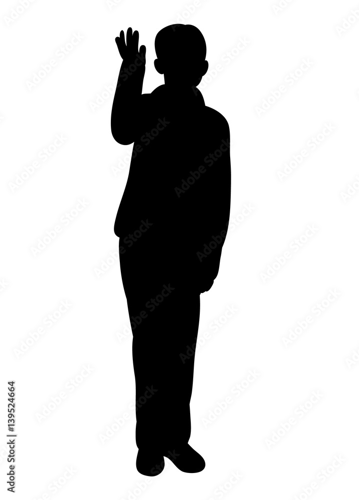  silhouette of a boy waves his hand, embarrassed