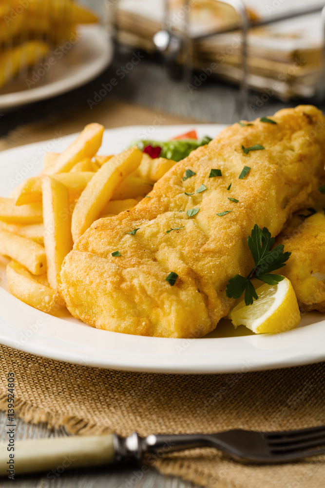 Fried cod with chips.