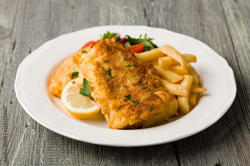 Fried cod with chips.