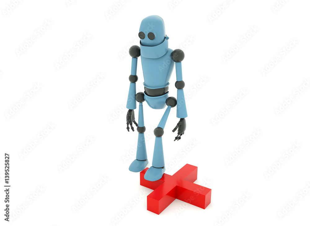 Robot stepped on the red cross, 3d render Robot stepped on the red cross, 3d render