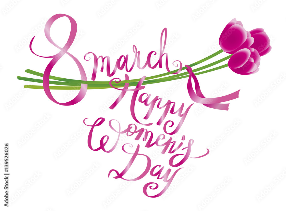 March 8 international women's day greeting card with red tulips Vector illustration