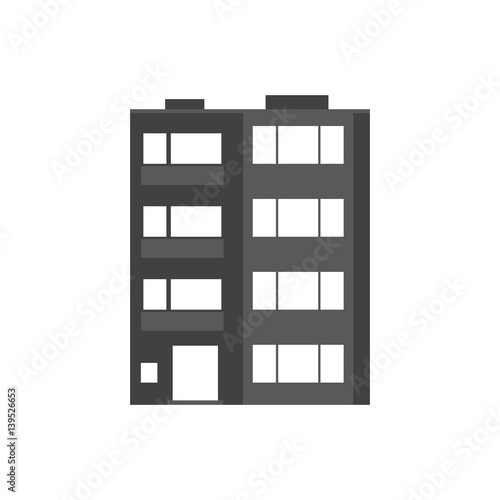 Apartment building silhouette. Multistory house with balconies vector outline icon in black and white. Modern urban home isolated on white background.