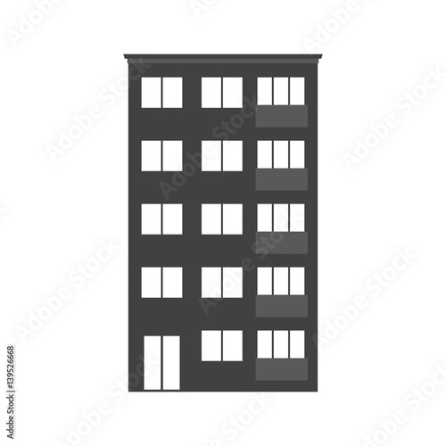 Apartment building silhouette. Multistory house with balconies vector outline icon in black and white. Modern urban home isolated on white background.