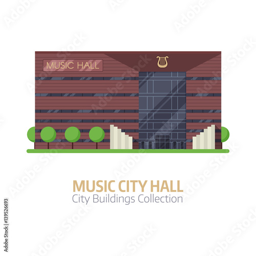 Music city hall building isolated on white background. Modern philharmonic orchestra or concert hall vector illustration. City constructor element.