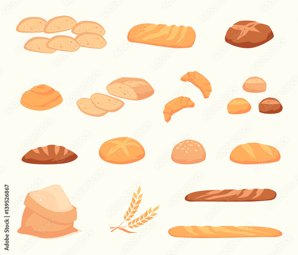 Icons in a flat bread style. Icons in a flat bread style.