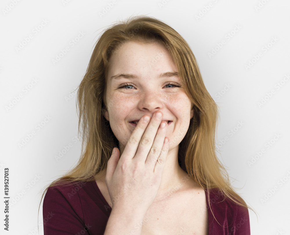 Caucasian Freckles Girl Smiling Portrait Caucasian Freckles Girl Smiling Portrait