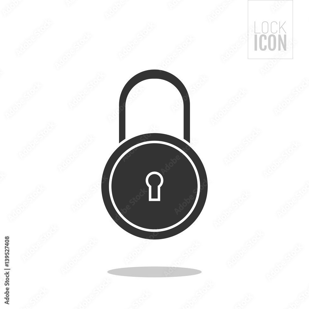 Padlock. Flat black icon lock. Object of safety, protection. Padlock. Flat black icon lock. Object of safety, protection.
