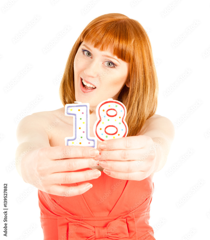 Woman with two candles on the white background Woman with two candles on the white background