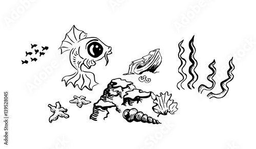 Sierlijke inkttekening van vissen