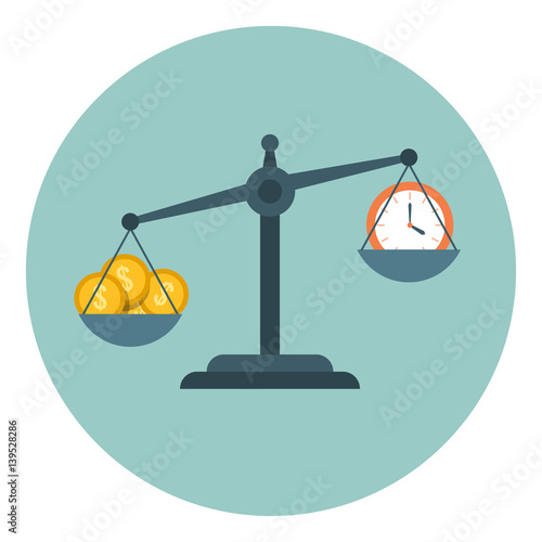 Time is money, scale measuring flat time management vector business concept