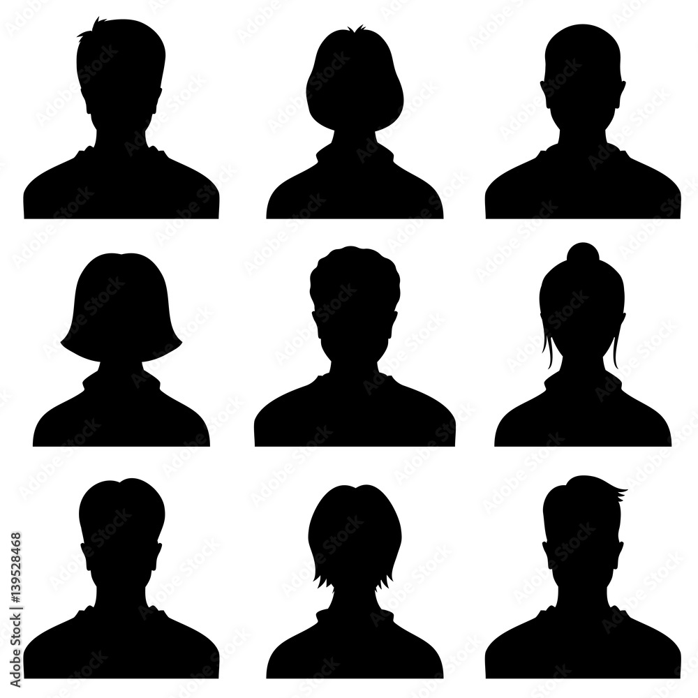 Male and female head silhouettes avatar, profile vector icons, people ...