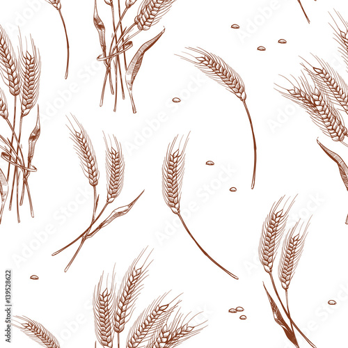 Organic wheat harvest, bakery seamless background