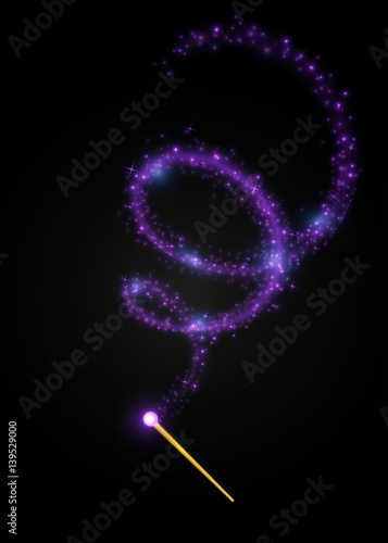 Golden magic wand with bright sparkles. Vector illustration.