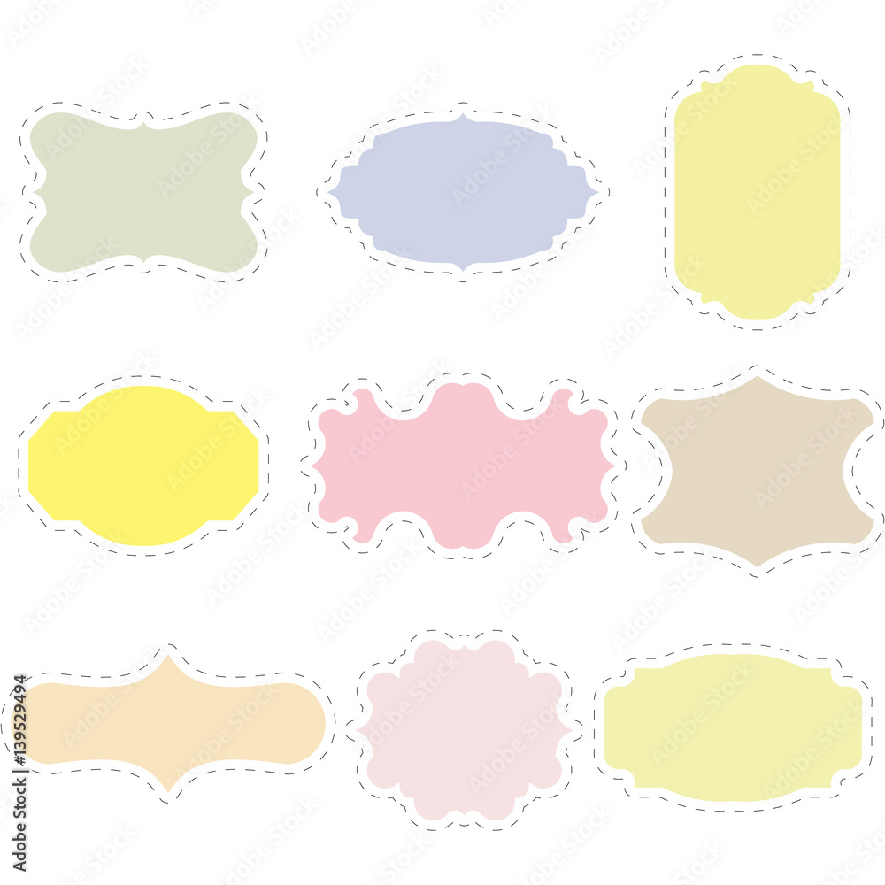 Set of blank vintage frames. Gift tags. Paper labels. Flat design. isolated vectors. 
