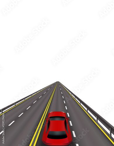 High-speed highway. Red cars on the road . In perspective. Isolated on white background. illustration