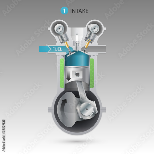 Intake stroke engine. Vector illustration