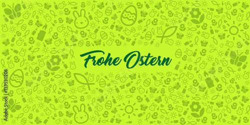 elegante Design Osterkarte mit vielen Icons und Frohe Ostern
