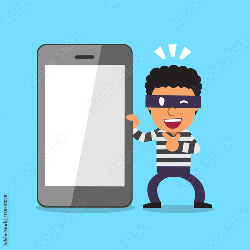 Cartoon thief and smartphone