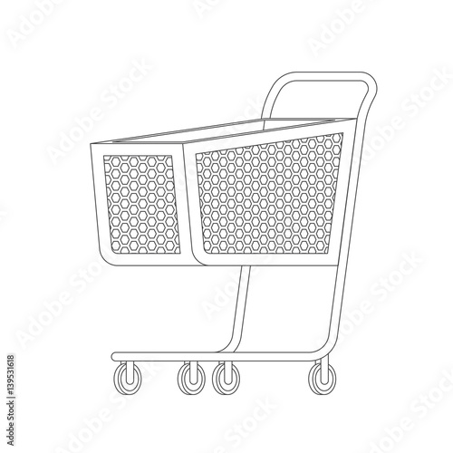 Empty Vintage Shopping Cart. Line Art Style. Vector Illustration