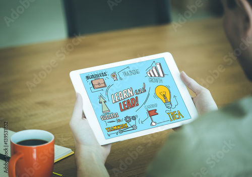 Learn and Lead Concept on Tablet PC Screen