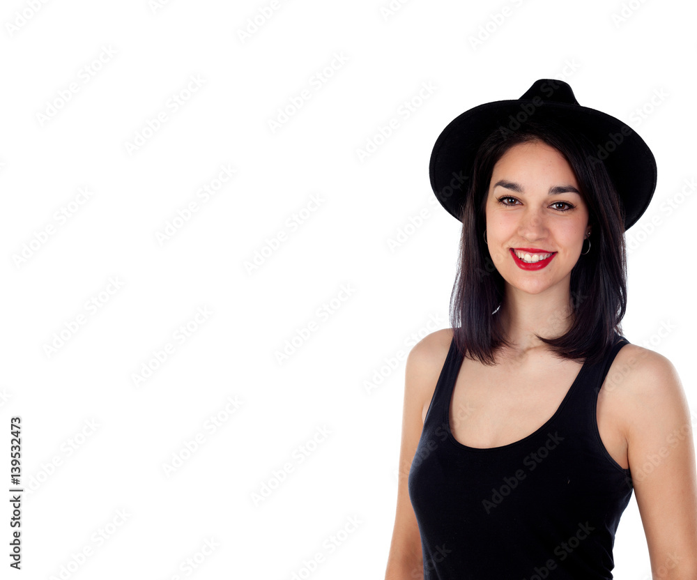 Young smiling woman with black clothes Young smiling woman with black clothes