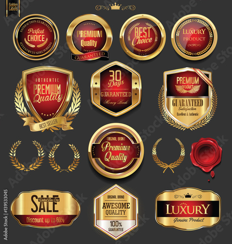 Golden badges and labels with laurel wreath collection 