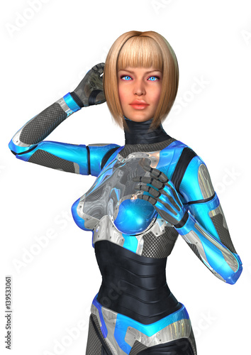 3D Rendering Female Cyborg on White © photosvac