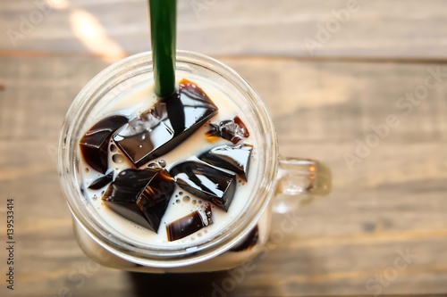 milk with coffee jelly on top veiw