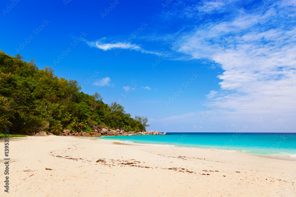 Tropical beach at island Praslin Seychelles