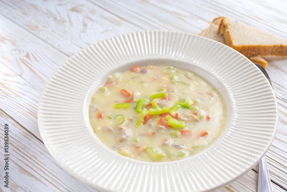 Traditional Nigerian mixed vegetable soup with corn fleur Traditional Nigerian mixed vegetable soup with corn fleur