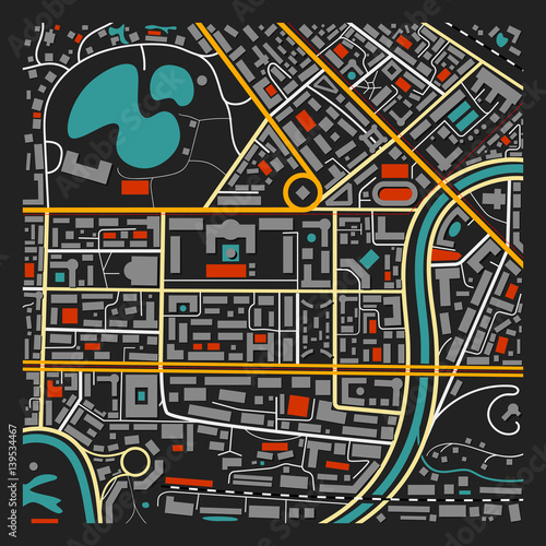 Vector dark night theme city map background