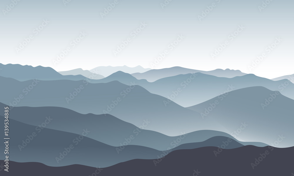 Mountain landscape at dawn. Vector illustration.