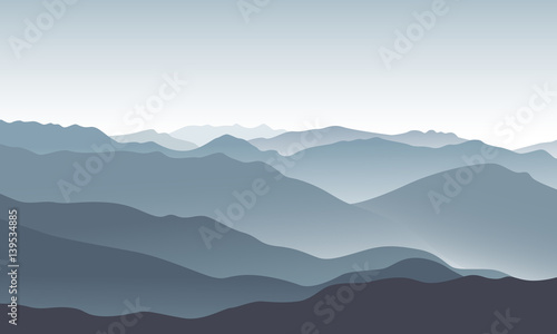 Mountain landscape at dawn. Vector illustration. © tanyadzu