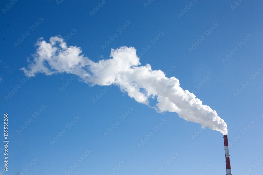 Pipe with smoke. Heat energy network. CHP. Pipe with smoke. Heat energy network. CHP.