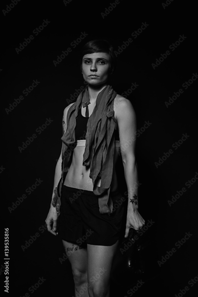 Tired boxer woman after the training Tired boxer woman after the training