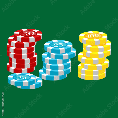 casino poker chip for risk game in vegas, lucky gambling play in betting for chance on winning isolated vector illustration