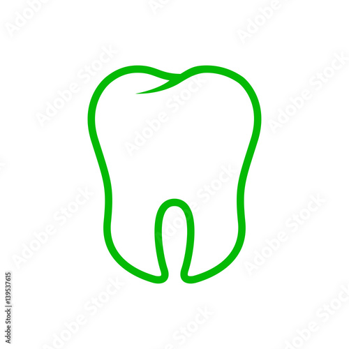 Icono plano linea muela verde en fondo blanco