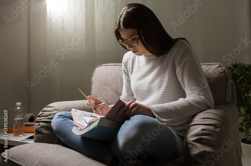 Girl studying late at night