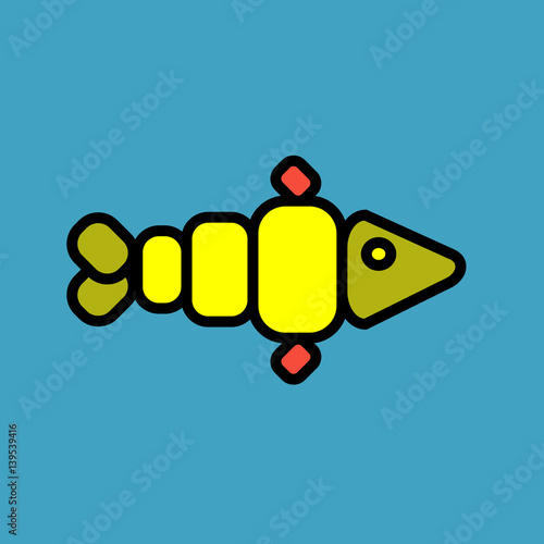 Fish simple vector colored geometric icon on a blue background