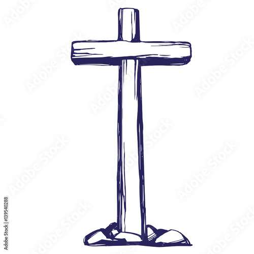 Christian wooden cross. Easter . symbol of Christianity hand drawn vector illustration sketch