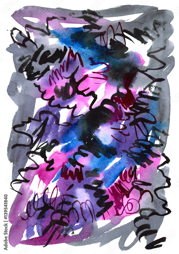 Watercolor hand drawn background in violet and black colors. Watercolor texture for a card. Watercolor hand drawn background in violet and black colors. Watercolor texture for a card.