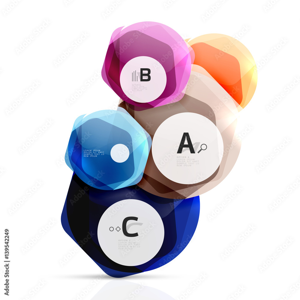 Shiny hexagons with infographics options Shiny hexagons with infographics options