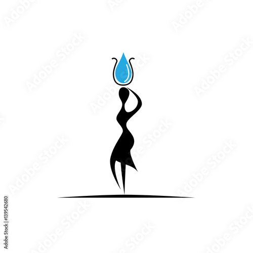 Vector sign water in Africa. Woman takes a drop on the head