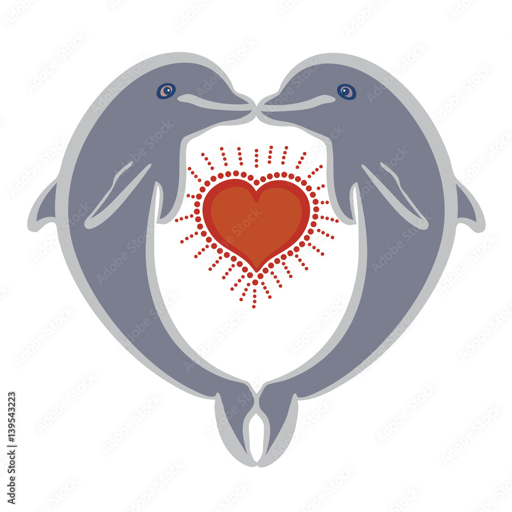 Naklejka premium Vector illustration of dolphins in love colorful