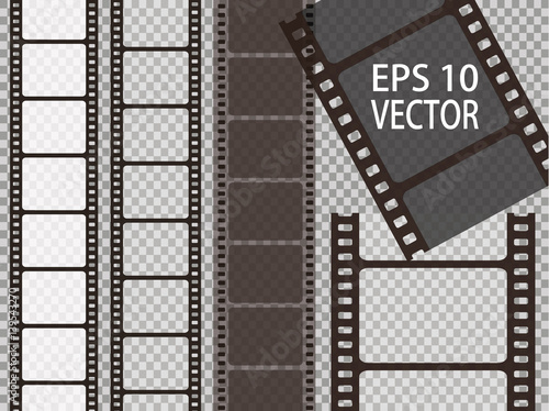 Set of vector film strip isolated on transparent background. 