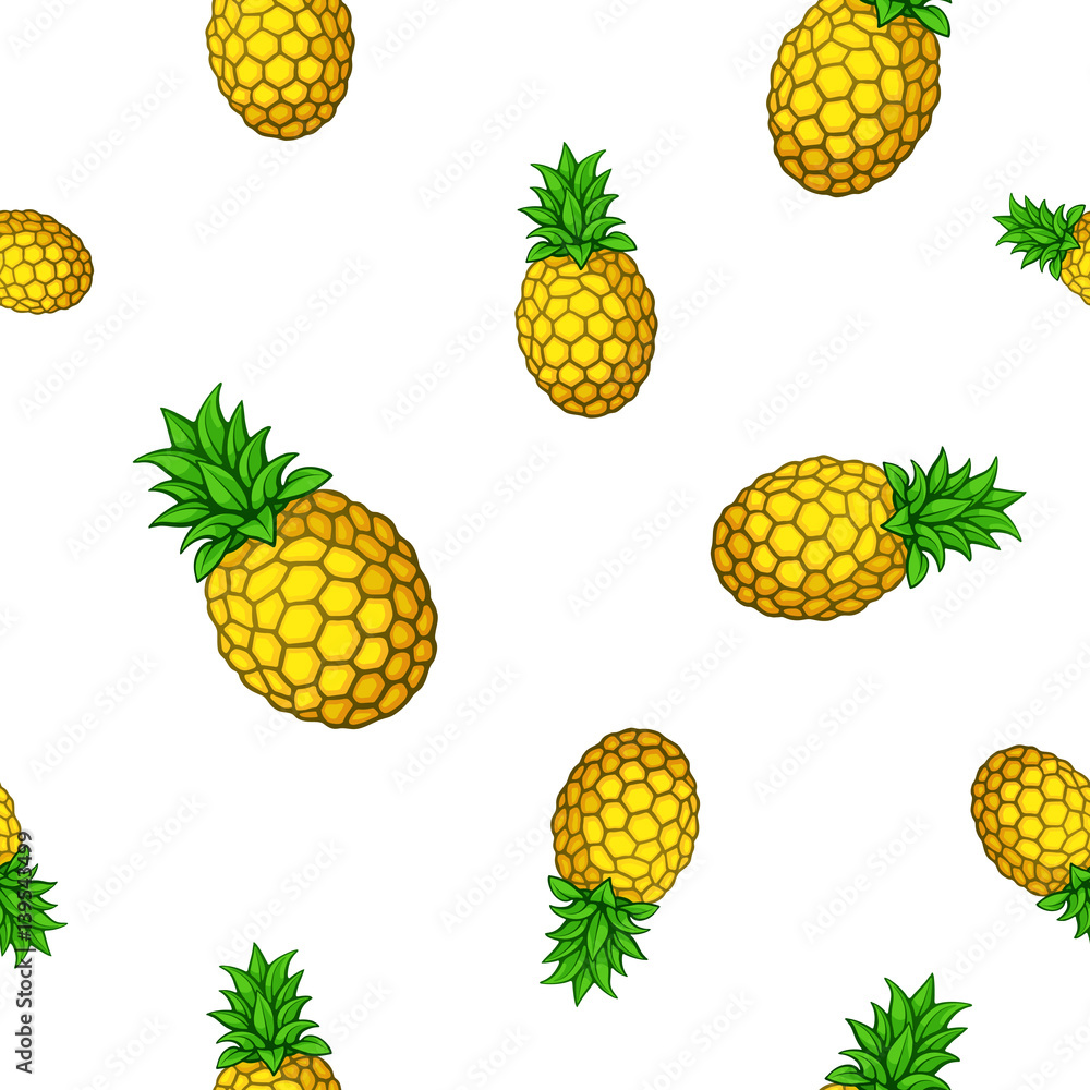 Vector illustration. Seamless pattern. Big and small fresh tropical fruits pineapples. Healthy vegetarian food. Decoration for gift paper, prints for clothes, textiles, wallpapers Vector illustration. Seamless pattern. Big and small fresh tropical fruits pineapples. Healthy vegetarian food. Decoration for gift paper, prints for clothes, textiles, wallpapers